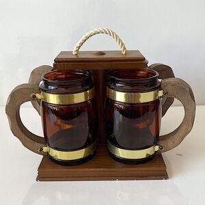 Siesta Ware Barrel Mugs with Caddy Set of 4 MCM Vintage